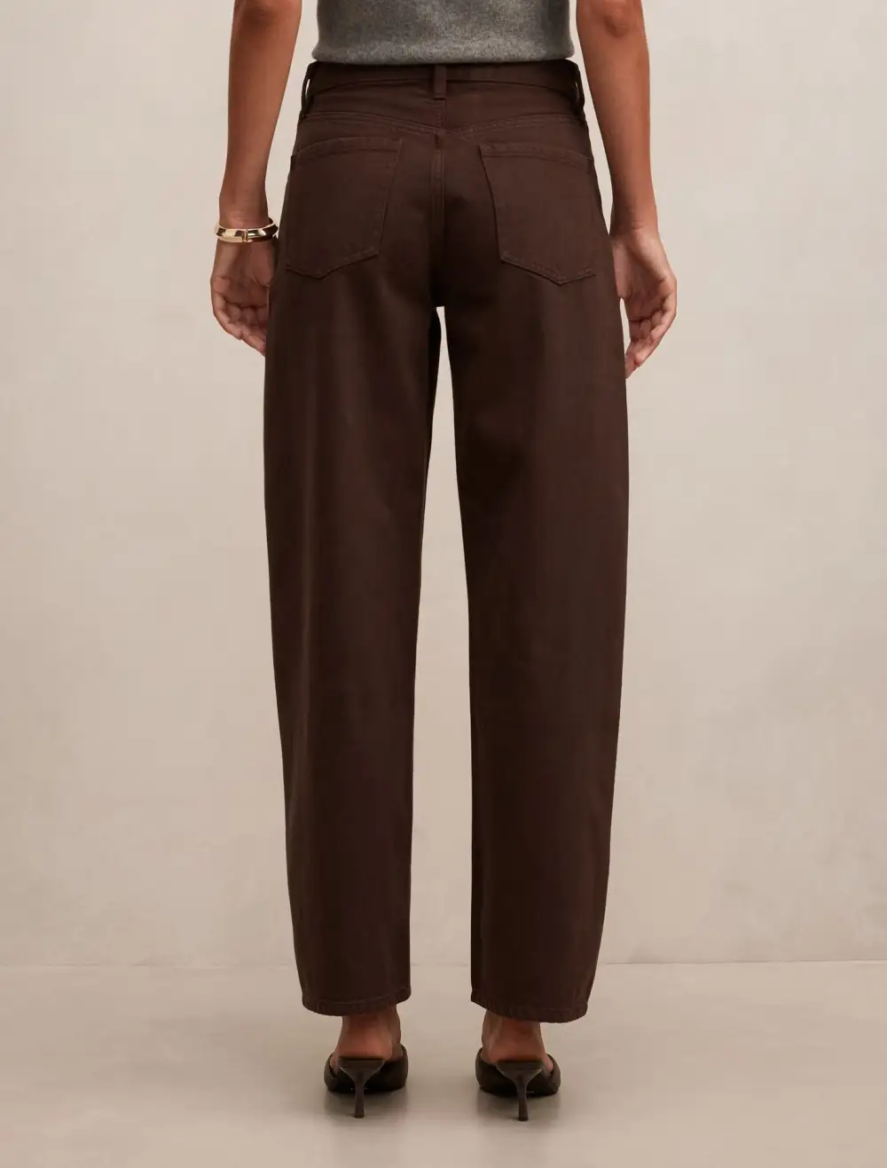Brown Mid-Rise Barrel Leg Jeans