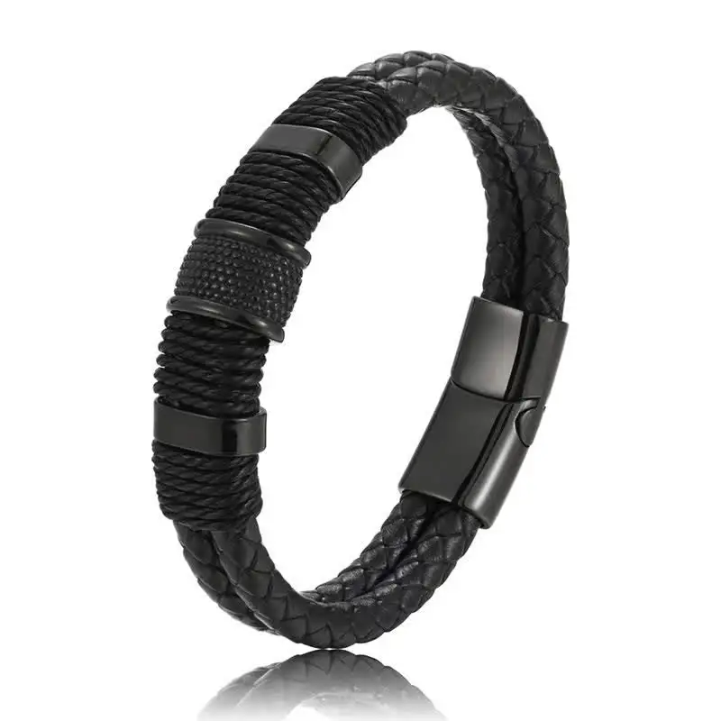 Leather Hand Woven Double Layer Braided Bracelet
