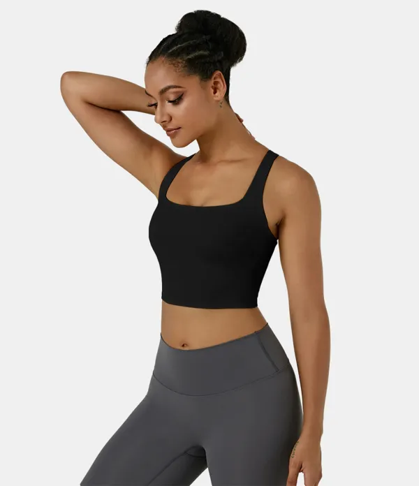 Softlyzero Airy Square Neck Backless Crisscross Cropped Cool Touch Yoga Tank Top-UPF50+