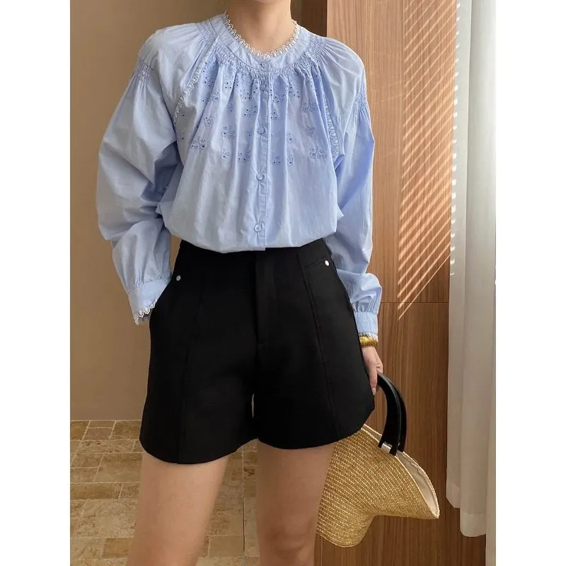 Relaxed Embroidered Lace Trim Shirt