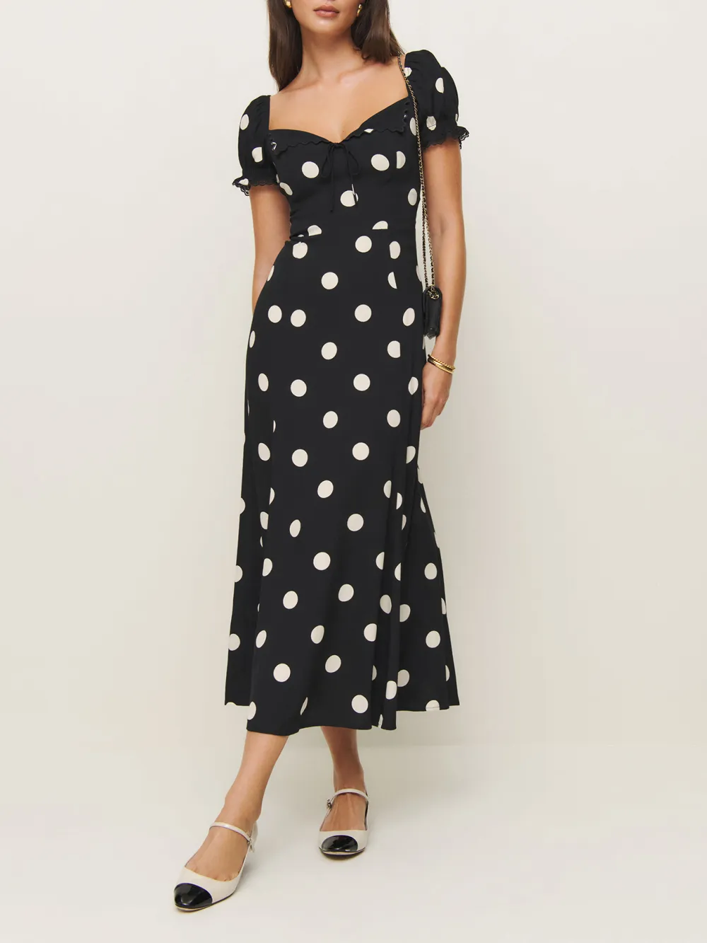 Puff Sleeve Polka Dot Midi Dress