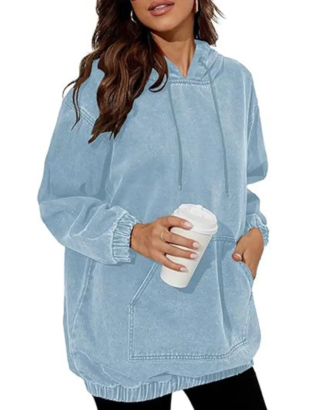 Denim Retro Hooded Pullover Sweatshirt