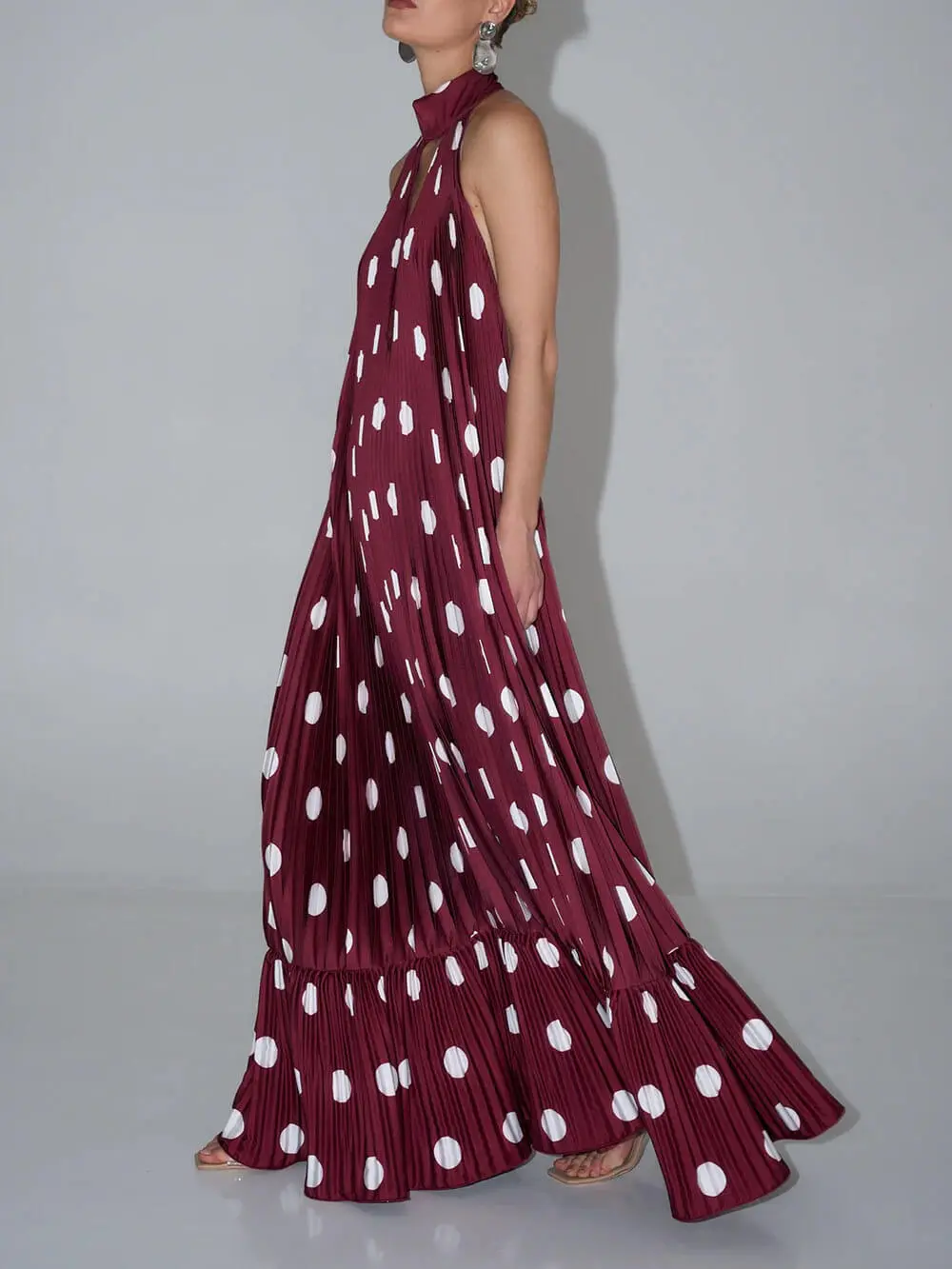 Polka Dot Backless Halter Maxi Gown
