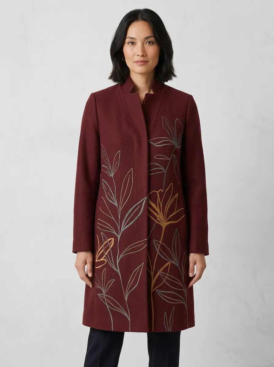 Women's Camden Botanical Floral Line-Art Pattern Coat