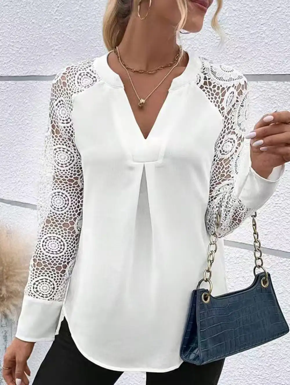 Lace Detail V Neck Blouse