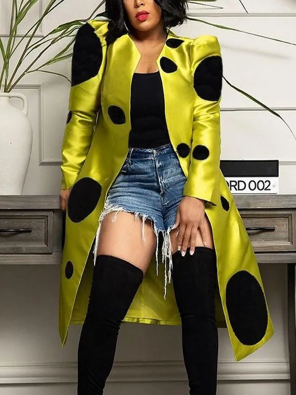 Women's Loose Fit Pleated Polka Dot Patchwork Cardigan