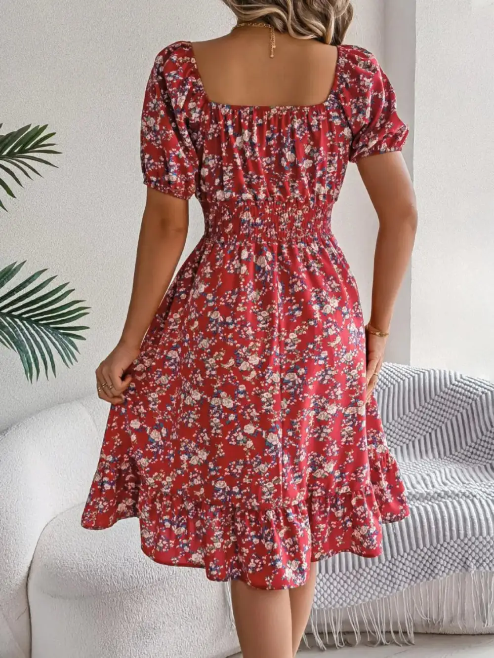 Ruffle Trim Floral Dress