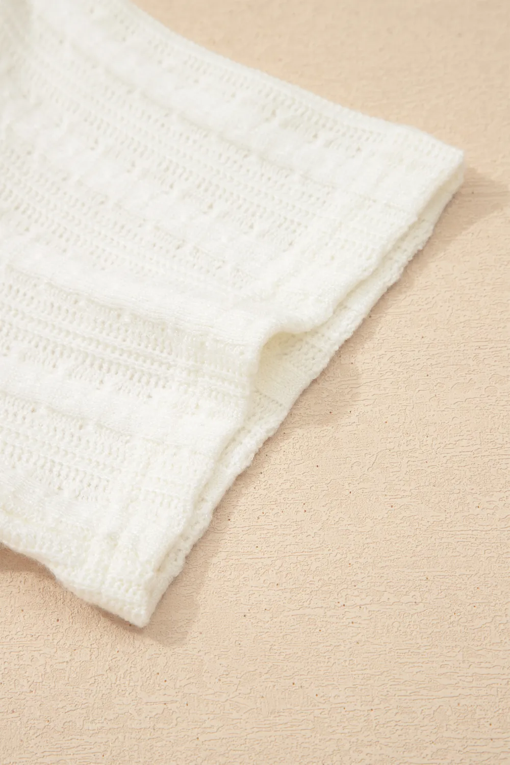 White Textured Button V Neck Tee