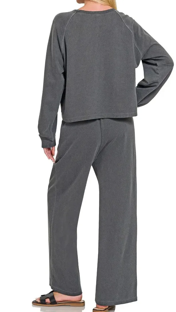 Refined Washed F Terry Round Neck Pullover & Pants Set