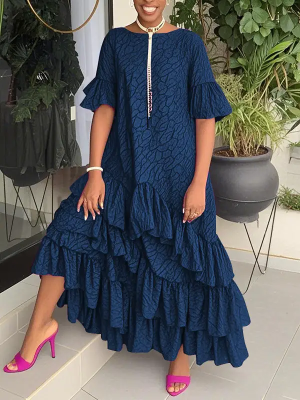 Pleated Printed Neck Maxi Dress