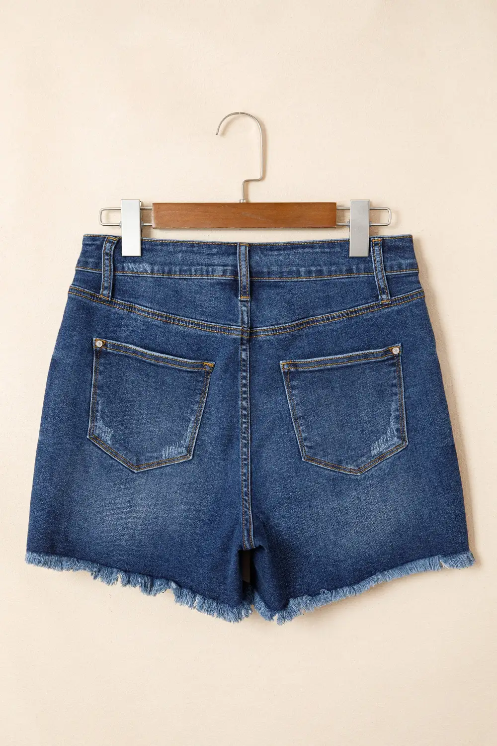 Refined High-Waist Raw-Hem Distressed Cotton Denim Shorts