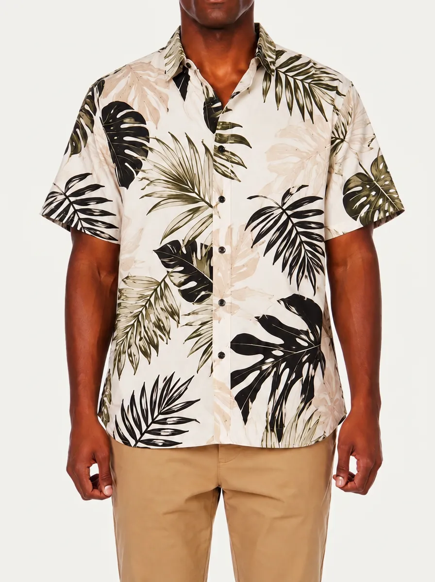 Men's Monstera Tropical Leaf Print Short Sleeve Shirt