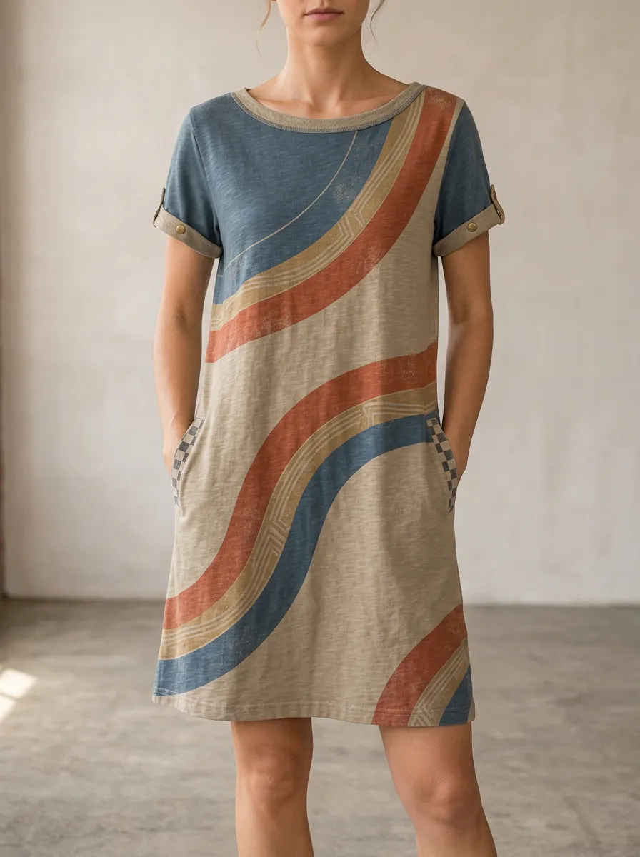Women's Retro Abstract Wave Pattern Printed Dress