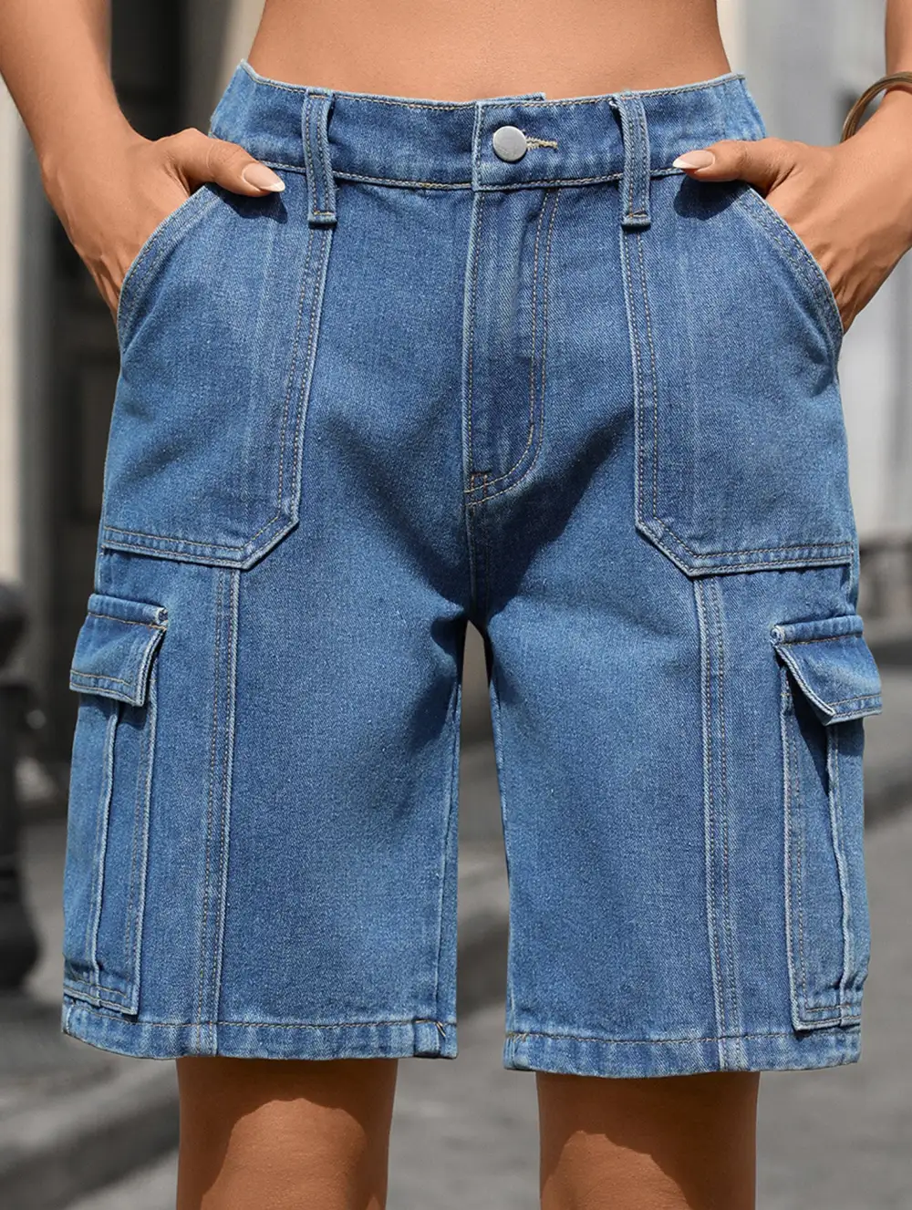 Casual Multi-Pocket Denim Shorts