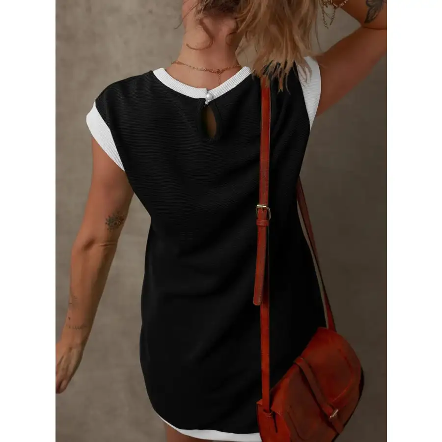 Round Neck Cap Sleeve Mini Dress