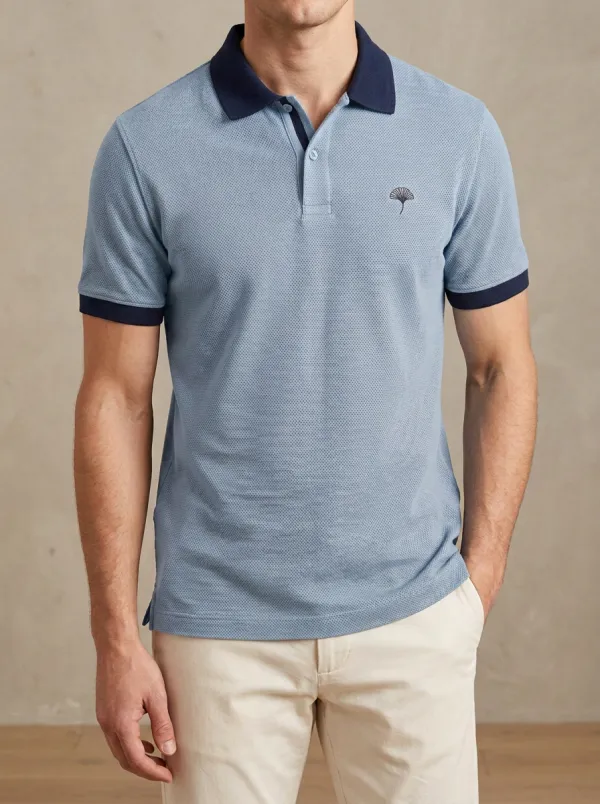 Clean-Line Leaf-Pattern Embroidered Men's Polo Shirt