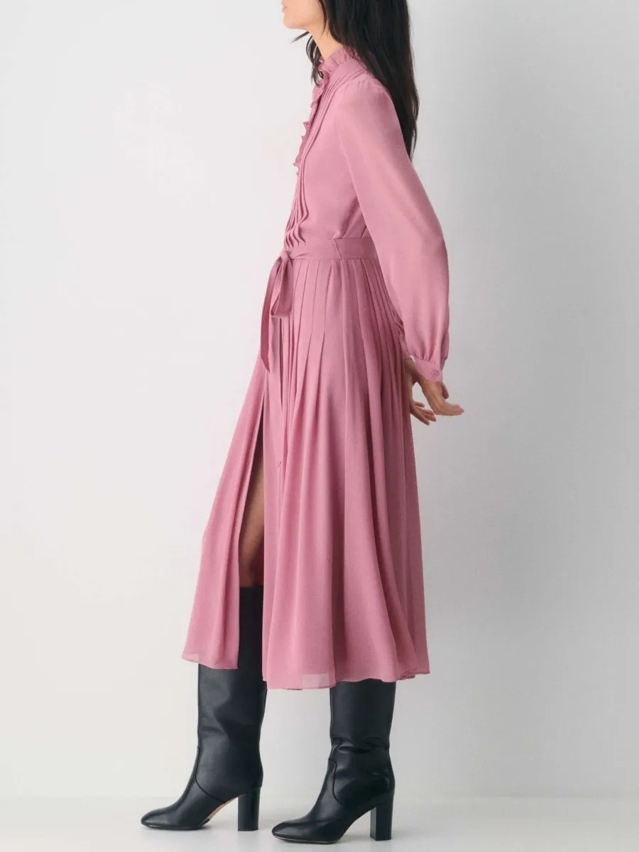 Tied Pleated Button Up Dress