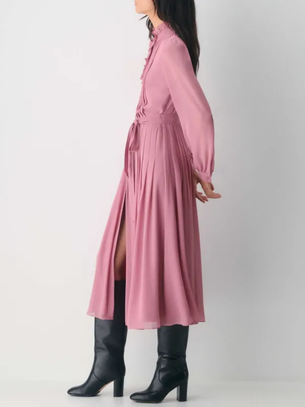 Tied Pleated Button Up Dress