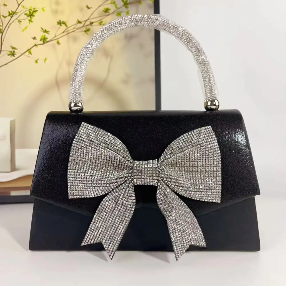 Rhinestone Bow Detail Clutch Bag