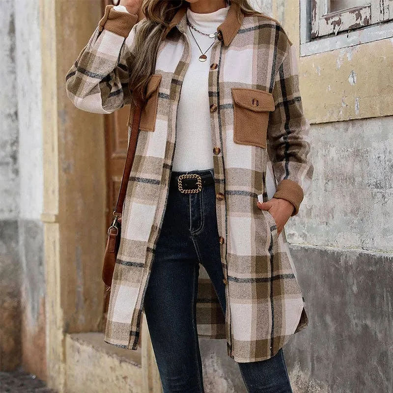 Women’s Polished Plaid Long Coat