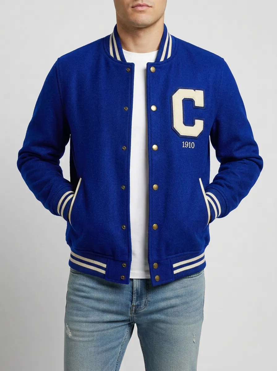 Men's Letter C 1910 Embroidered Wool Baseball Jacket