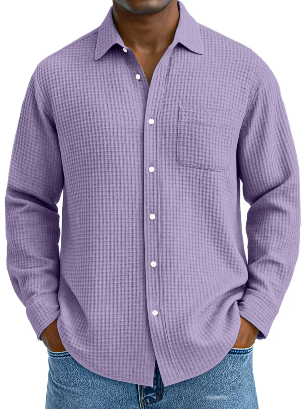 Structured Textured Knit Open Collar Shirt