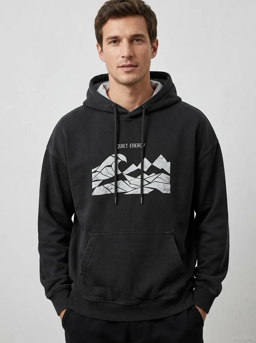 Men's Quiet Energy Mountain Wave Graphic Print Hoodie