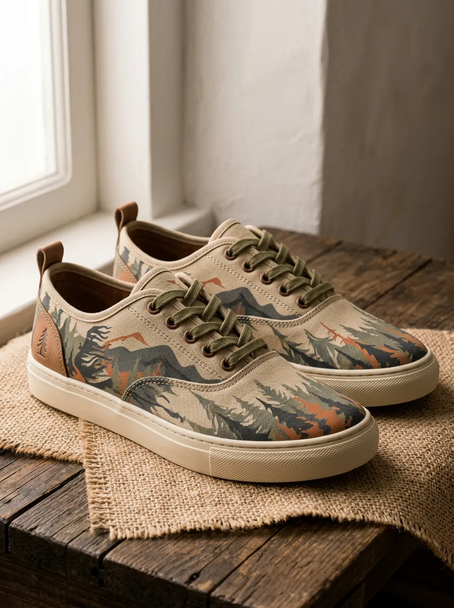 Men's Everyday Outdoor Nature Lover Mountain Forest Patterned Canvas Shoes