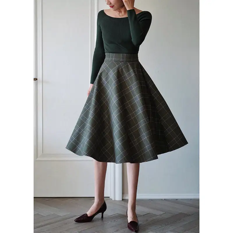 Minimal Street Everyday Casual Plaid Skirt