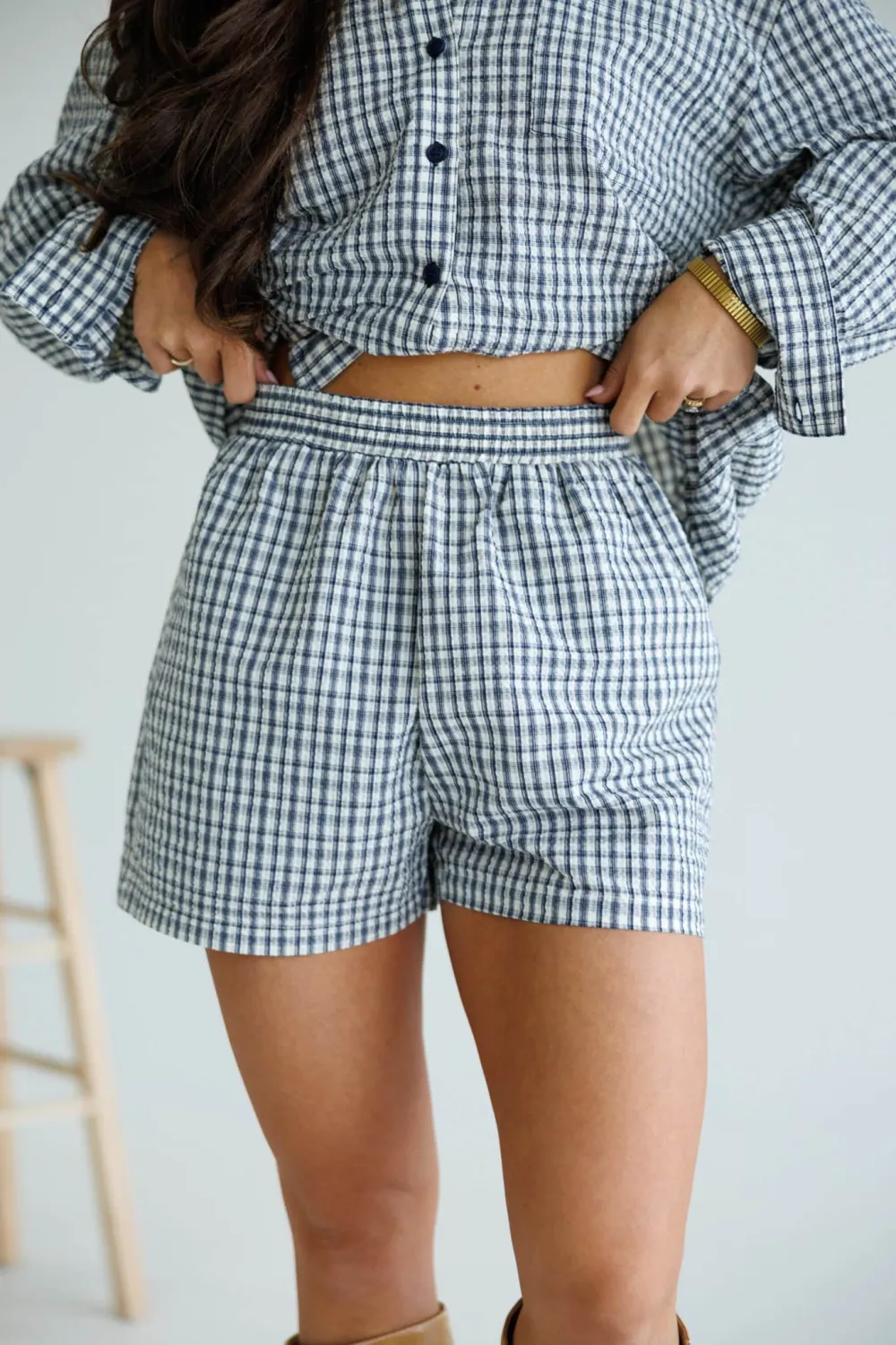 Cotton Plaid Drawstring Casual Shorts