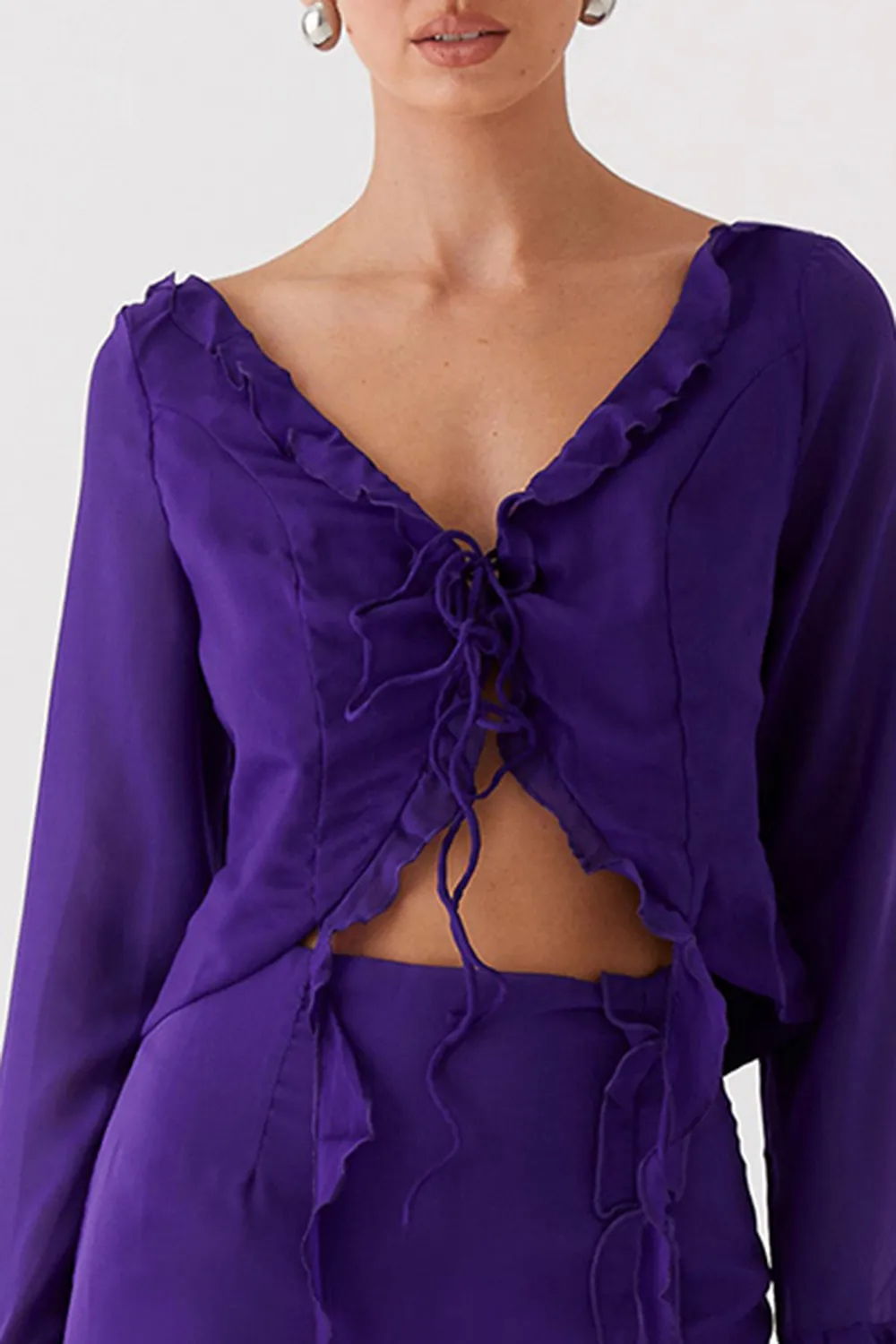 Flounce Trimmed Chiffon Blouses