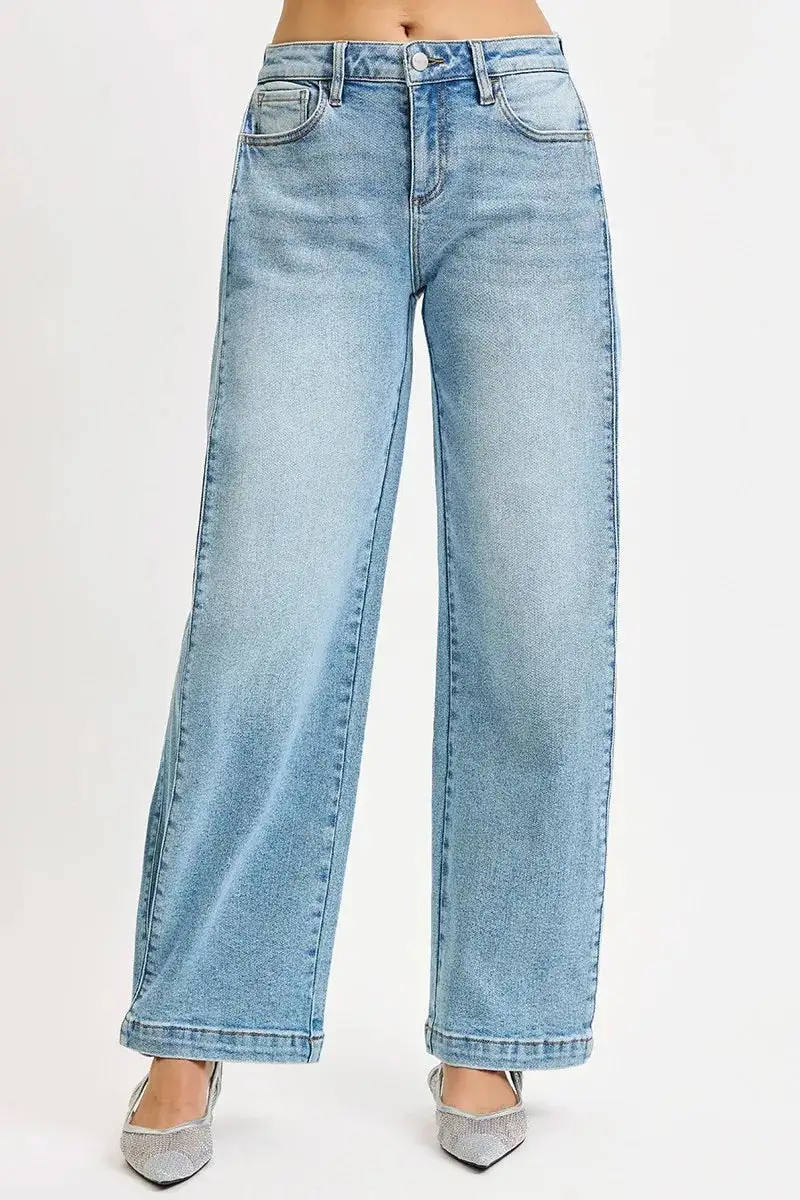 Polished Mid Rise Wide Leg Denim Jeans