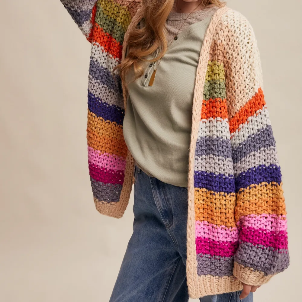 Open Front Hand Crochet Crochet Chunky Knit Cardigan