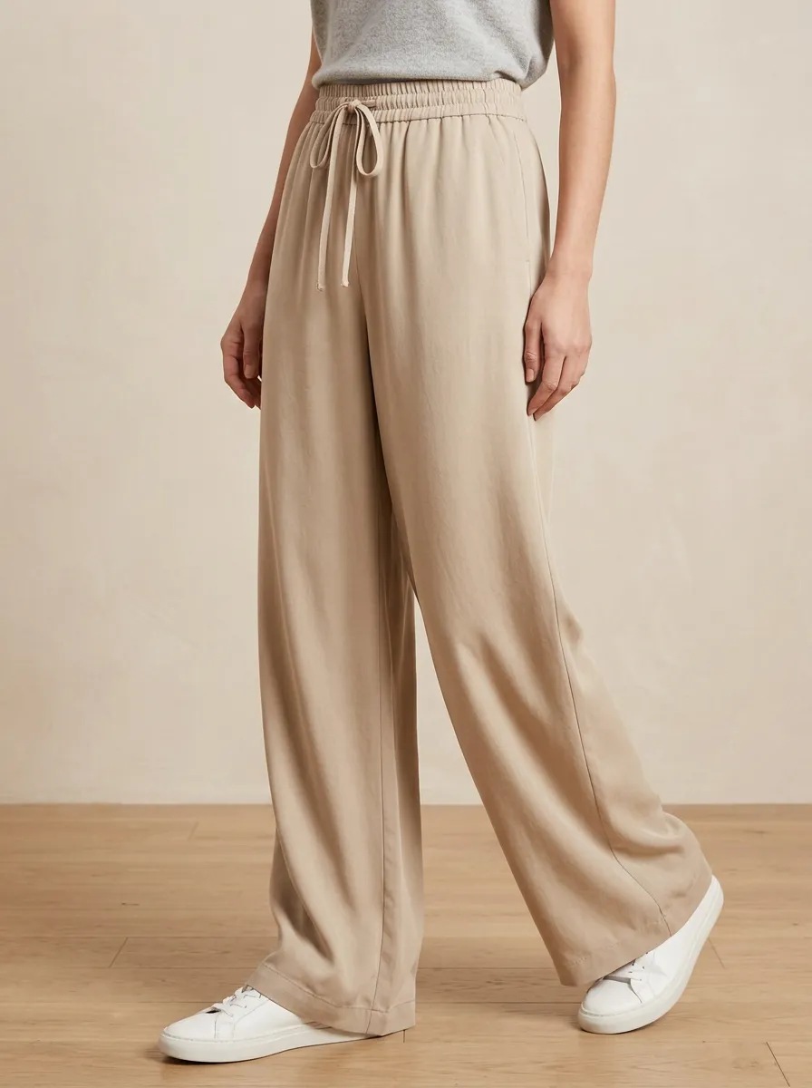 Refined Wide-Leg Drawstring Casual Wide Leg Pants