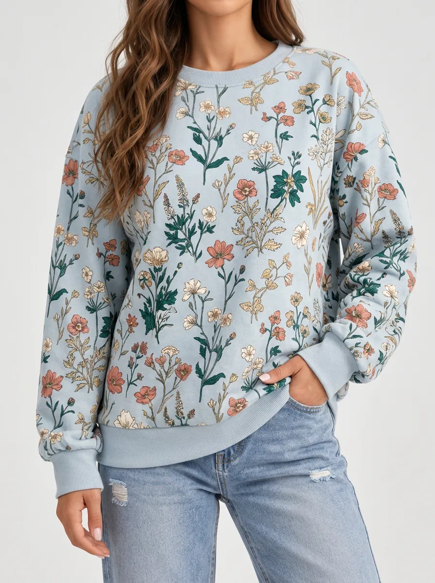 Women's Illustrated Sweatshirt in Wildflower Theme