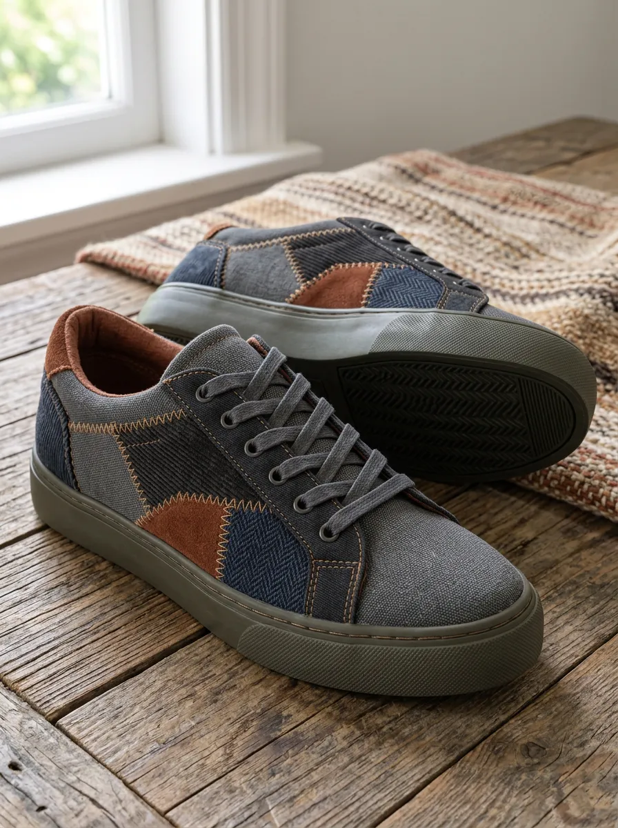 Men's Vintage Patchwork Pattern Stitched Printed Canvas Shoes