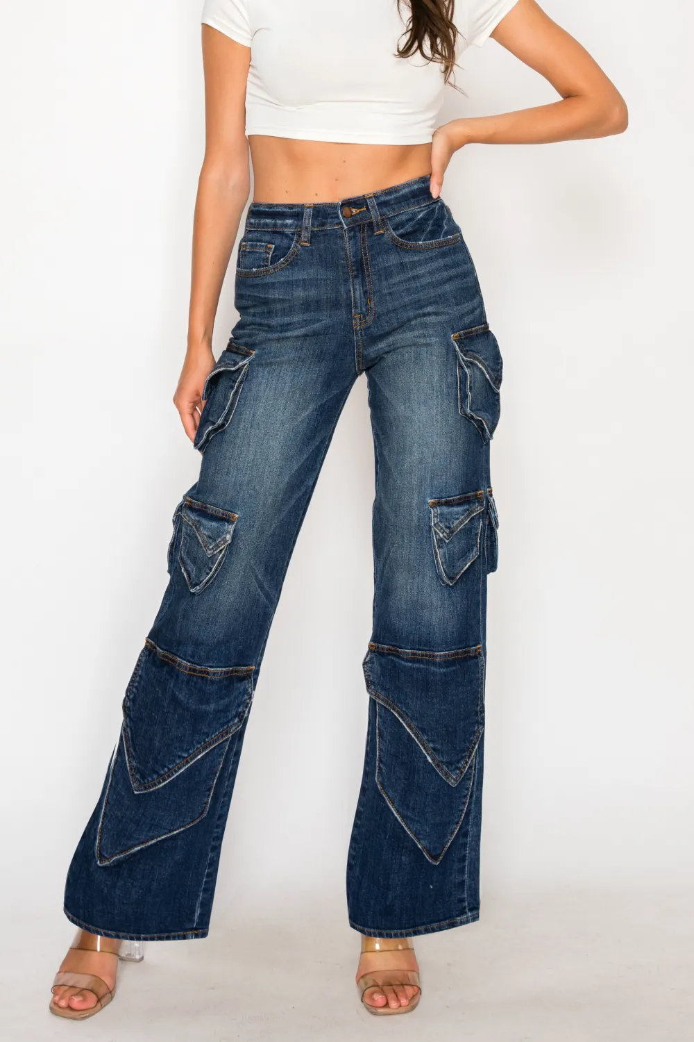 High-Rise Wide-Leg Utility Cargo Pants