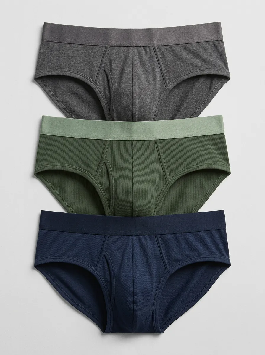 Men's Solid Color Minimalist Cotton Blend Briefs Underwear Set
