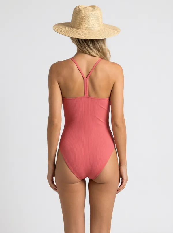 Women's O-Ring Cutout Side-Cutout Ribbed One-Piece Swimsuit