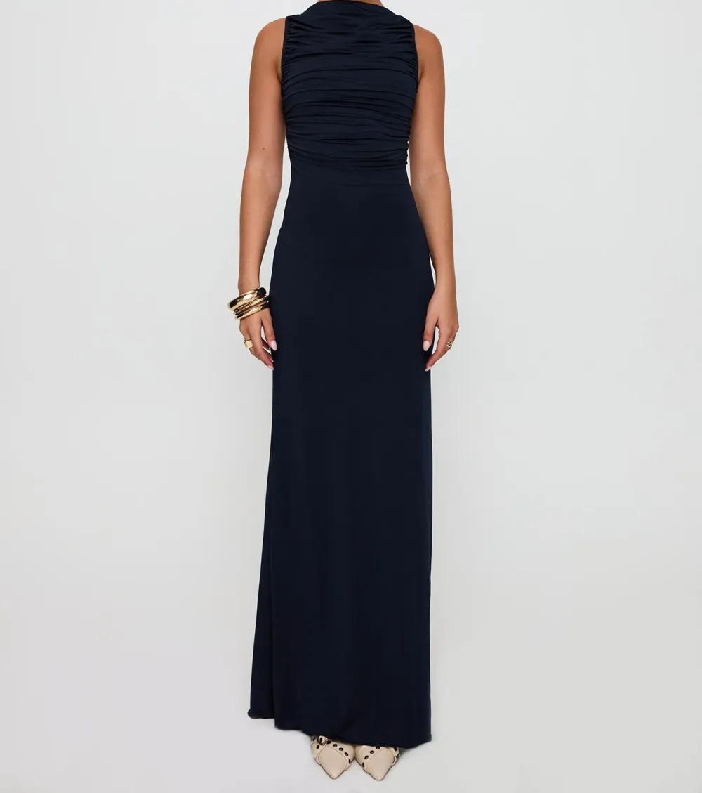 Navy Cut-Out Ruched Maxi Dress