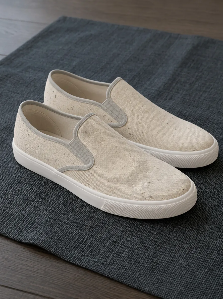 Men's Minimalist Beige Speckled Canvas Printed Slip-on Shoes
