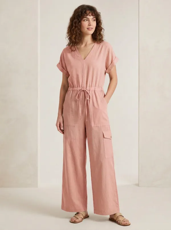 Women's Casual V-Neck Patchwork Colorblock Drawstring Jumpsuit