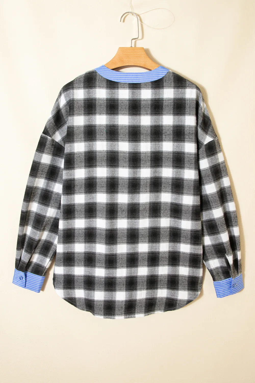 Black Contrast Striped Edge Half Sleeve Blouse