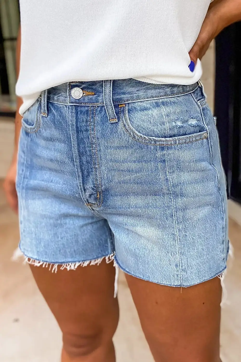 Acid Wash Raw Hem Denim Shorts