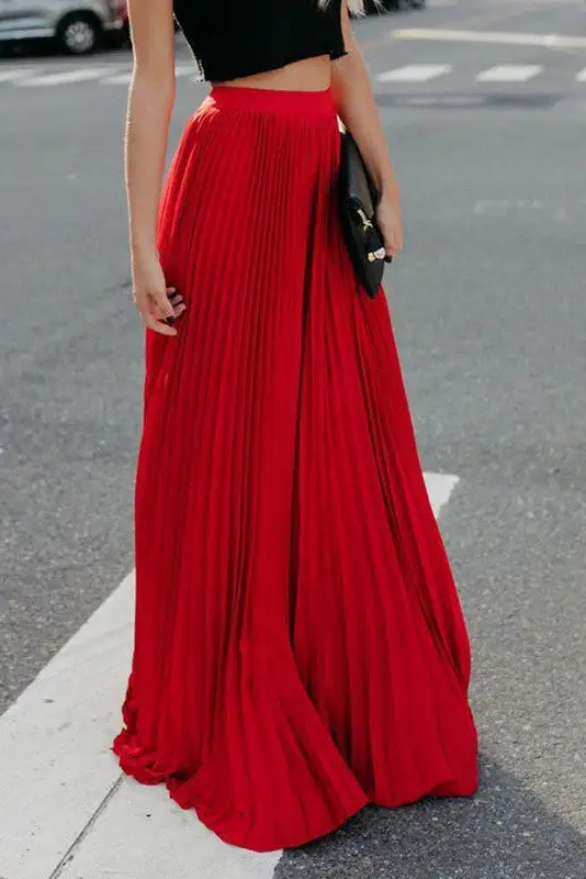 Pleated Casual Maxi Skirt