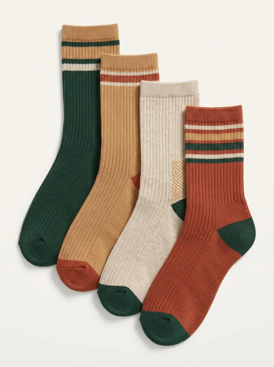 Striped Vintage-Inspired Ribbed Men's Four-Pair Long Socks