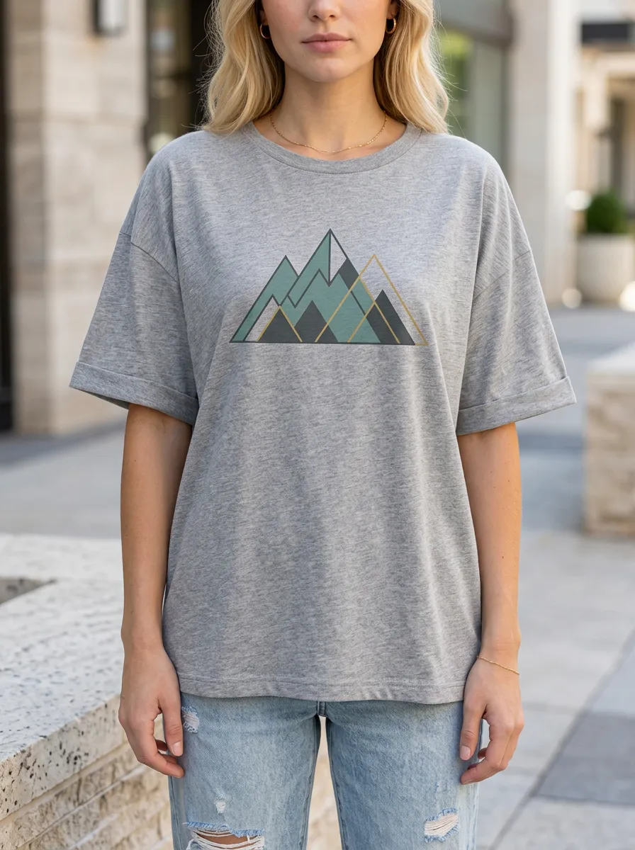 Women's Nature Lover Geometric Mountain Printed T-shirt