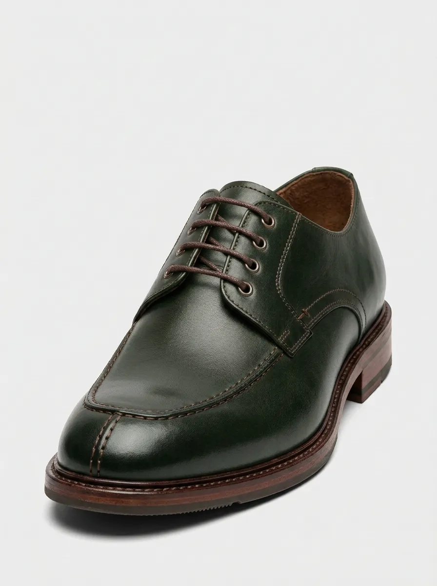 Men's Classic Brown Leather Apron Toe Lace-up Oxford Dress Shoes