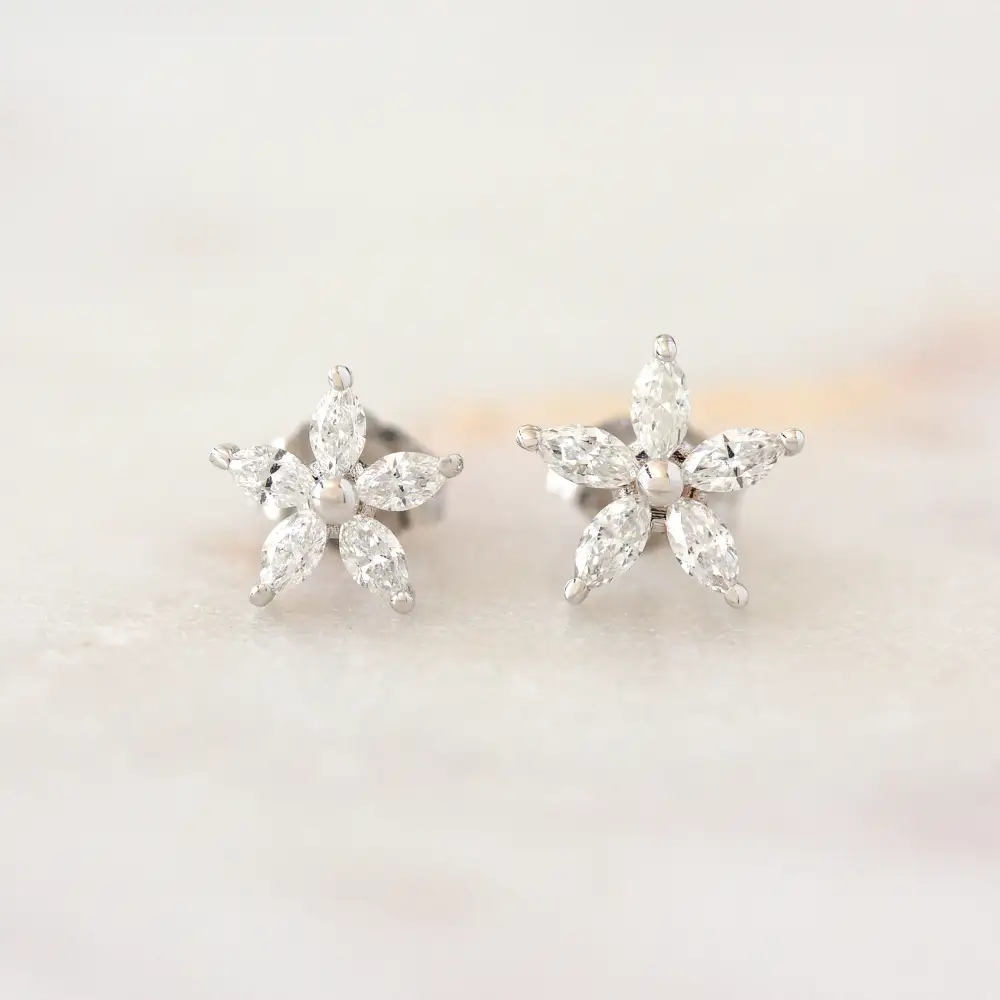 Marquise Diamond Flower Stud Earrings