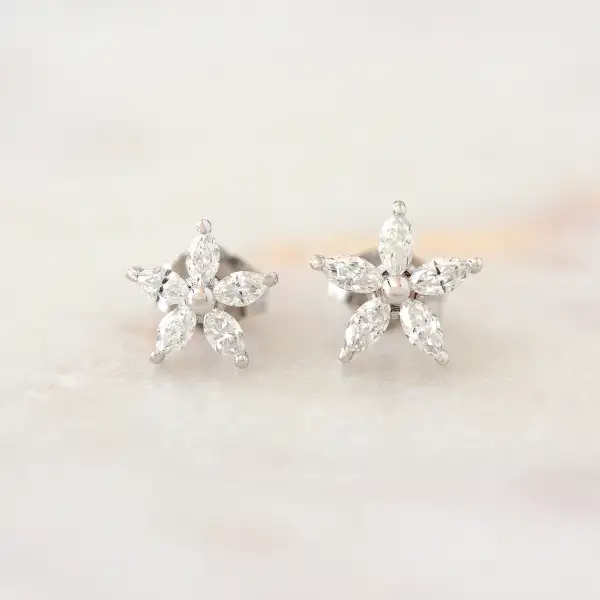Marquise Diamond Flower Stud Earrings